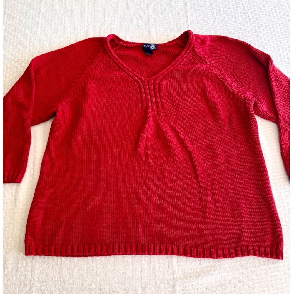 Venezia Jeans Red V-Neck Knit Sweater Plus Size 26/28 Raglan Sleeve Cotton Blend